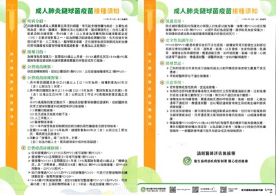 成人肺炎鏈球菌疫苗接種須知